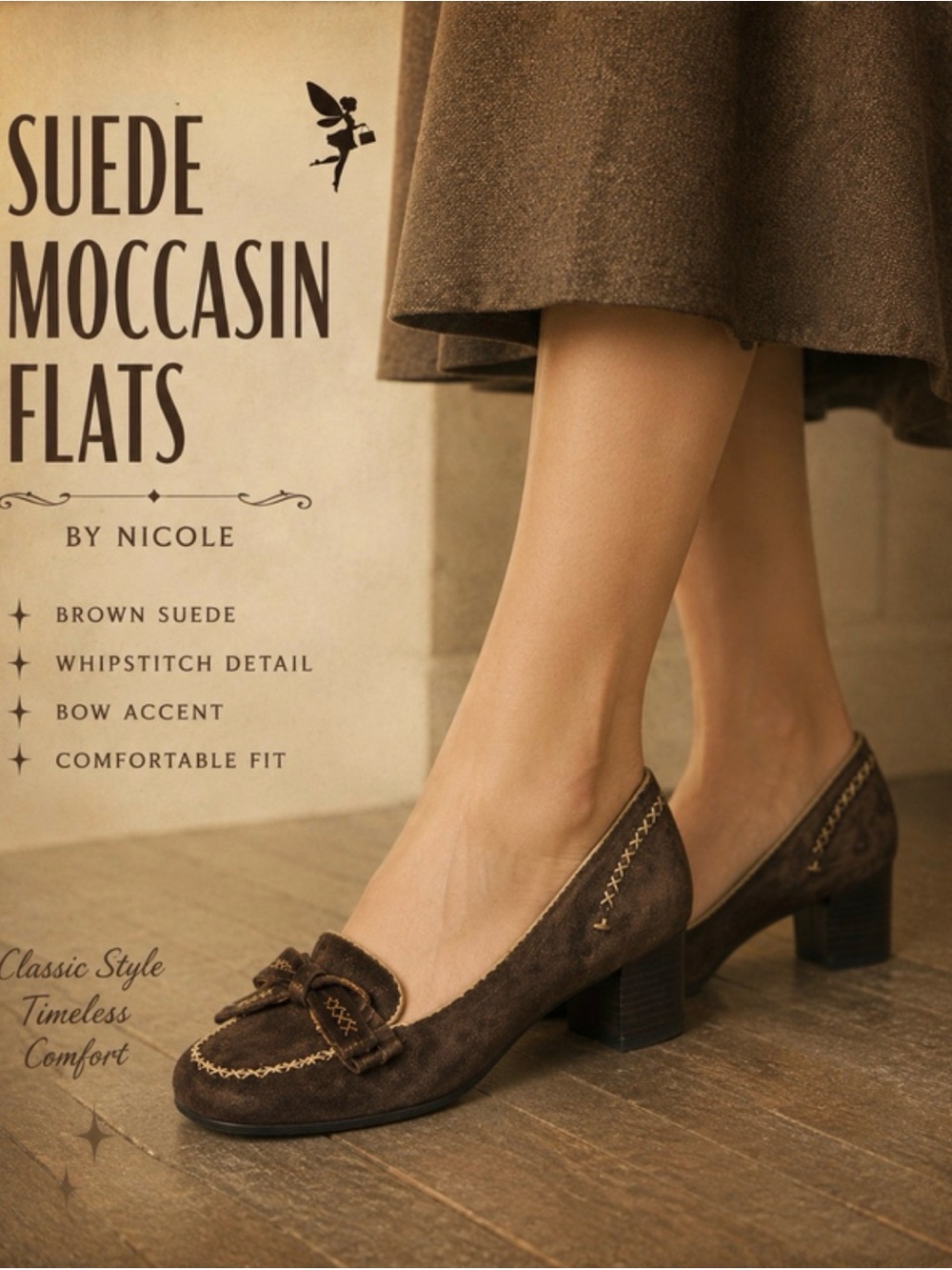 Nicole Brown Suede Moccasin Loafers with Bow Accent